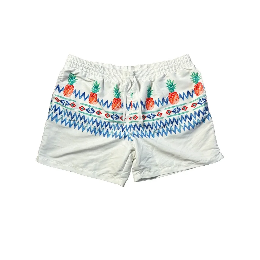 Chubbies Pineapple Swim Trunks XXL White Tropical Elastic Waist Lined Shorts